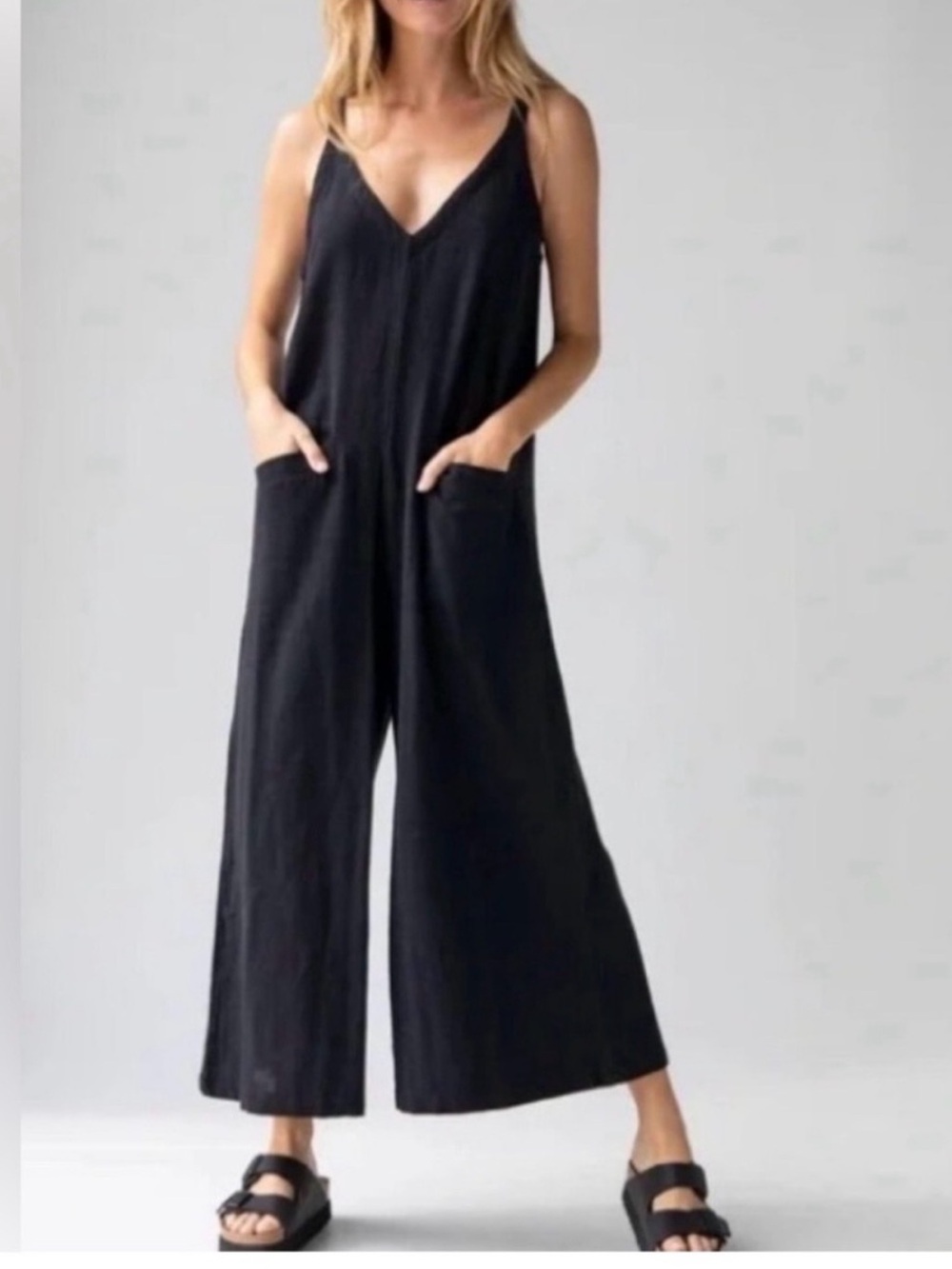 Natural Life Chelsea Cotton Gauze Wide Leg Jumpsuit Overalls Large Black Boho